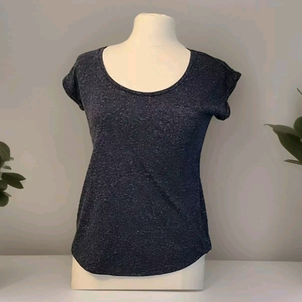 AnnTaylor Loft Outlet Women's XS Wedge Tee with Pocket & Scoop Hem Navy Speckle